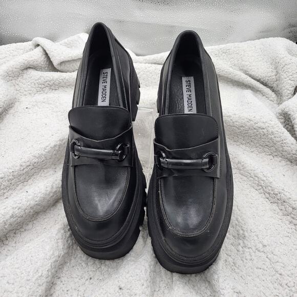 NEW Steve Madden Chunky Lug Sole Black Slip On Platform Shoes size10M - Picture 1 of 6